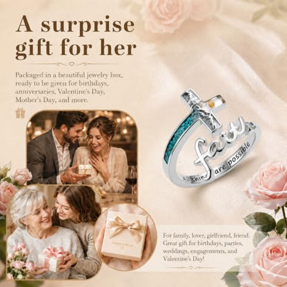 Cross Rings 925 Sterling Silver for Women Christian Religious Jewelry Faith Gifts for Mom Wife Girlfriend Her - color: White-8