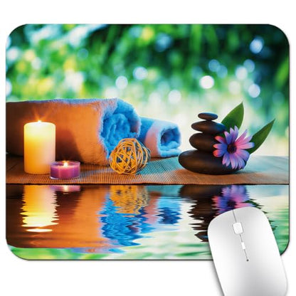 Candles Meditation Stones Mouse Pad, Culture Inspiration Desk Mat - color: Cute Colorful Art Rec14