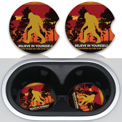 Believe in Yourself Anti-Slip Rubber Car Cup Mat with A Finger Notch - 2 Pack Absorbent Drinks Coasters for Women's Interior - color: Believe in Yourself