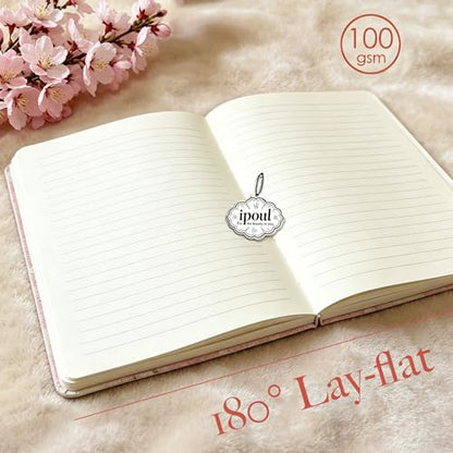 Pink Notebook, A5, Ruled Journal, Hardcover, Lay-flat, Embroidered Flower Journal, Beautiful Journal, Cute Notebooks for Women, Gift for Her, Writing Journal, Gratitude Journal, Peach Blossom - color: Flower-Peach Blossom