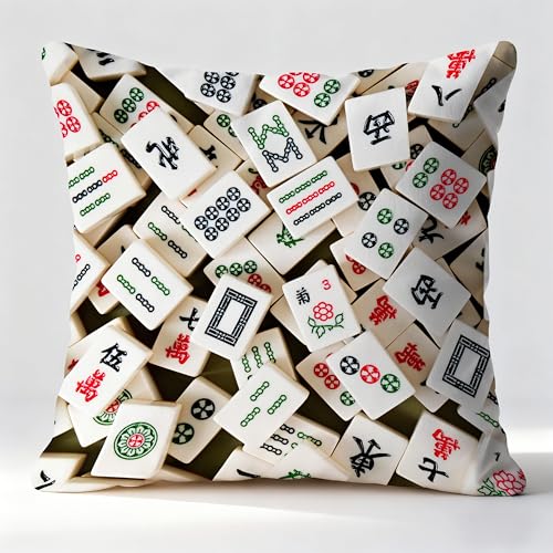 Mahjong Gifts Pillow Covers 18x18, Gifts for Mahjong Players Lovers, Mah Jong Tiles Accessories Decorative Throw Pillow Covers for Home Bedroom Living Room Sofa Couch,150pillowcover - color: Color-02