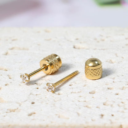 Titanium Earrings Push-in Threadless Flat Back Stud Earrings for Women Men, Cartilage Earring Hypoallergenic Cubic Zirconia Earrings Studs for Helix Tragus Piercing Jewelry - color: Gold-2mm