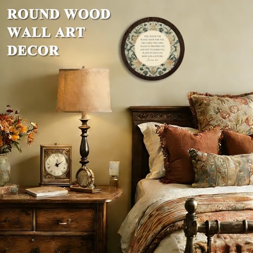 CFFJLHN Vintage Floral Christian Wall Art Decor, Jeremiah 29:11 Bible Verse Religious Scripture Round Hanging Wall Decor for Home Bedroom Living Room Church Prayer Room, 10x10 Inch - color: Future