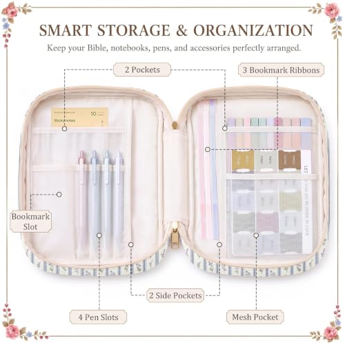 Britimes Bible Cover Case for Women, Bible Cover with Accessories, Blue - color: Blue Striped