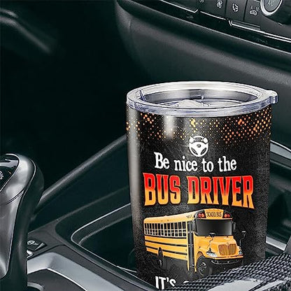Personalized School Bus Driver Tumbler With Lid Custom Name Stainless Steel Tumblers 20oz 30oz Insulated CupFor Men Labor Fathers Day Christmas Birthday Appreciation Gifts - color: Bus