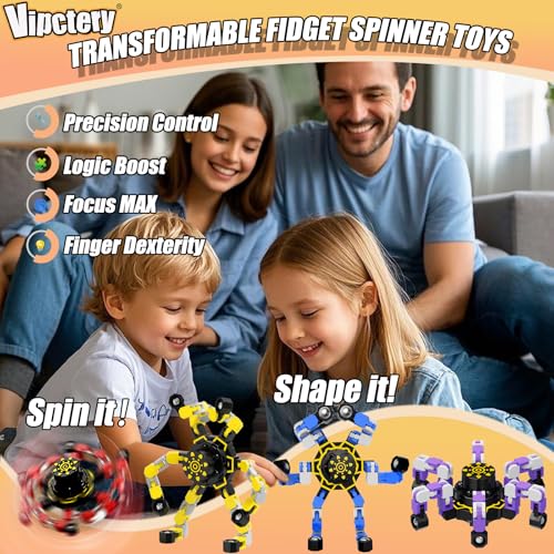 4Pcs Transformable Fidget Spinners for Kids Fidget Toys Teens Adults Quiet Airplane Road Trip Travel Activities Essential Autism ADHD Easter Basket Stuffers Gifts for Boys Girls Toddlers C - color: 4 Pcs - C - Robot