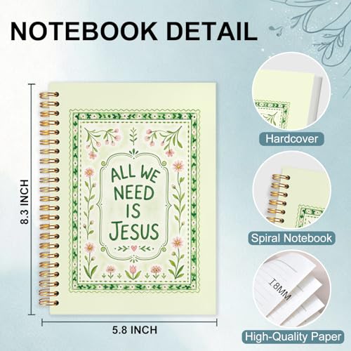 Green Floral Catholic Spiral Notebook,Bible Prayer Journal for Women - color: White Green Floral Christian