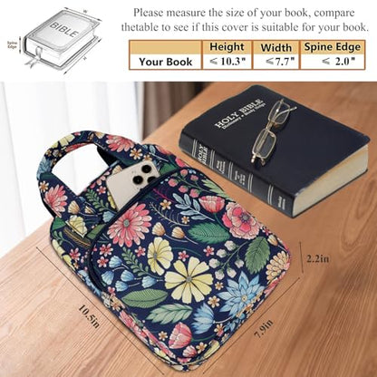DSIUE Kids Bible Cover Case Gilrs Cute Bible Carrying Case Book Holder/Carrier/Bag with Handle and Pockets, Bow Floral