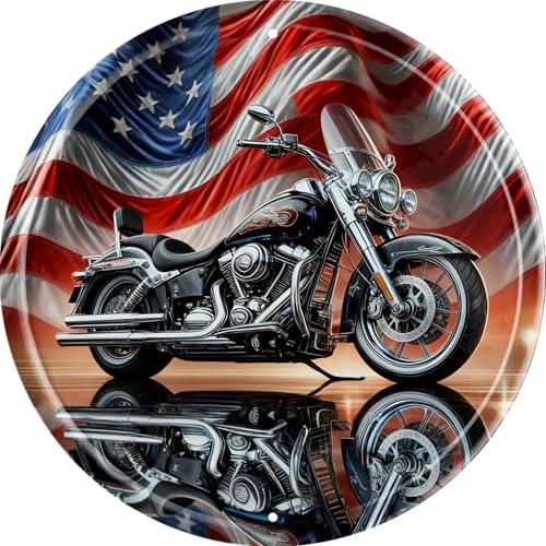 Vintage Round Tin Sign Retro Metal American motorcycle Signs For Home Decor Stylish Wall Art Plaques Gift For Home Bathroom Kitchen And Gothic Wall Decor In Every Room 8x8 In - color: American motorcycle