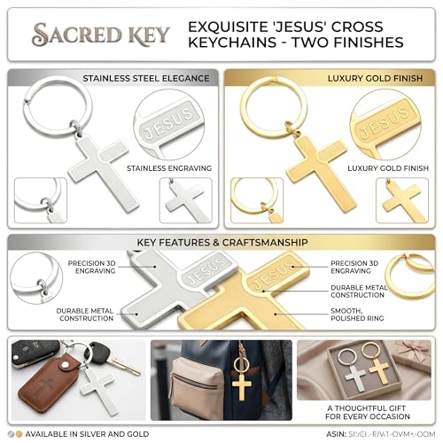 Cross Keychain for Men,Jesus Key Chain Christian Car Key Accessories，Easter Christmas Religious Gift,Purse Bag Charms - color: Silver Jesus