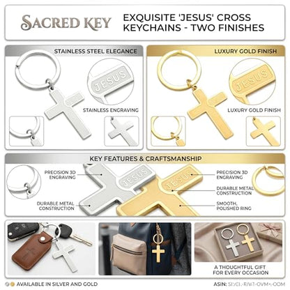 Cross Keychain for Men,Jesus Key Chain Christian Car Key Accessories，Easter Christmas Religious Gift,Purse Bag Charms - color: Silver Jesus