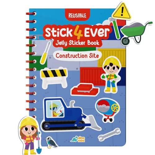 Stick4Ever Jelly Sticker Book® - for Kids - Waterproof, Easy to Clean Reusable Sticker Book for Toddlers- Reusable Road Trip Activities for Kids - Stocking Stuffers for Toddlers (Construction) - style: Construction