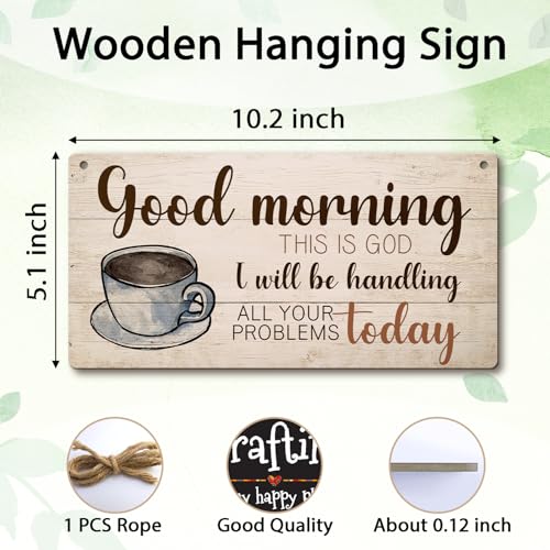 Hanging Wood Plaque with Rope, Inspirational Printed Wood Plaque Coffee Sign Hanging for Kitchen Cafe Door Office, Wall Art Home Decoration -Good Morning This is God -05 - style: Good Morning This is God
