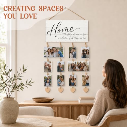 Home Sign Wall Decor Hanging Photo Display with Clips Wedding Gift - color: Clean Shiplap