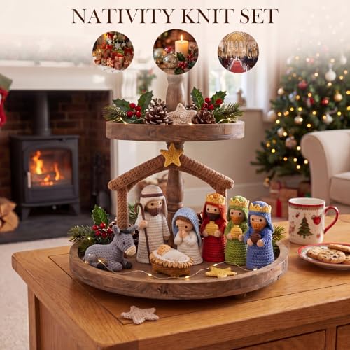 Qunclay 8 Pcs Knit Christmas Nativity and Figures Set for Women Men
