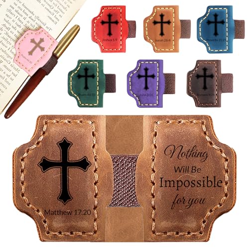 Personalized Leather Bookmark with Pen Holder - Magnetic Bible Verse Design, Christian Book Lovers Reading Accessory, for Book Lovers Men Women (Brown, Matthew 17:20) - color: Brown, size: Matthew 17:20