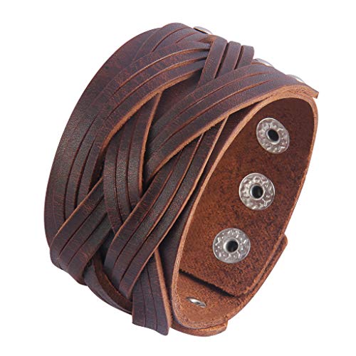 GelConnie Leather Cuff Bracelet Punk Braided Bracelets Rock Leather Wristbands Faux Mens Leather Bracelet Gothic Viking Bangle Adjustable Wrap Bracelet for Women,Men - color: Style LPB302-Brown
