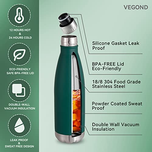 VEGOND 17oz Stainless Steel Water Bottles Bulk, Reusable Metal Sports Water Bottle Keeps Drink Hot and Cold, BPA Free Double Wall Vacuum Cola Shape Insulated Water Bottles for Camping Gym, 8 Pack - color: Dark Green, size: 17oz-8 Packs