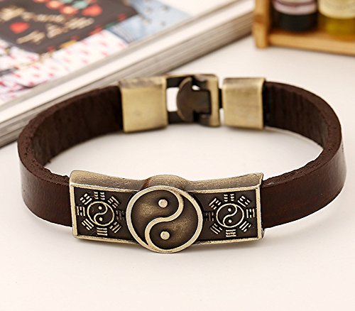 Men Punk Alloy Leather Bracelet Cross Bracelet Bangle Wristband - color: Taiji3