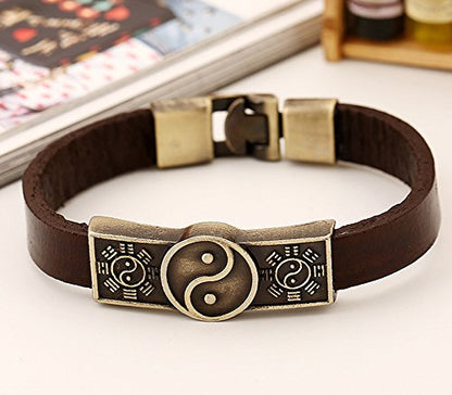Men Punk Alloy Leather Bracelet Cross Bracelet Bangle Wristband - color: Taiji3