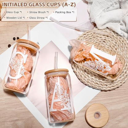 Christmas Gifts for Women: Initial Glass Cup as Office Graduation Memorial Holiday Personalized Gifts - for Mom Grandma Wife Girlfriend Sister Daughter Friend Christmas Gifts - Q Aesthetic Cup - color: Q
