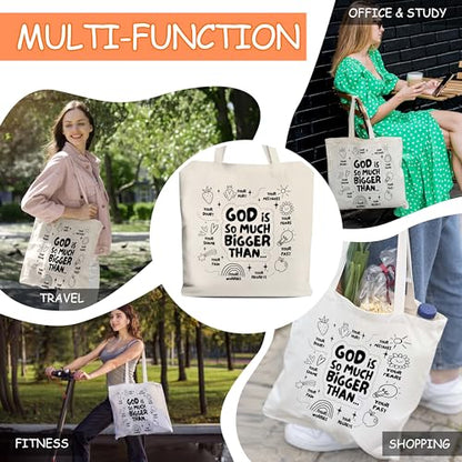 Christian Canvas Tote Bag for Women, God Is So Much Bigger Than Bible Tote, Bible Verse Religious Gifts, Faith Library Book Bag, Shoulder Bag Gifts for Women Friends Colleagues -28