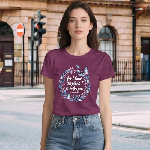 LBP Womens Christian Wildflowers Shirts Grow in Grace Shirt Bible Verse Faith-Based Tee Tops - color: Darkred1, size: XX-Large