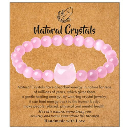 XIANNVXI Crystal Bracelet for Women Men 8 mm Natural Stone Beaded Bracelets Cat Bracelets Cross Bracelets Heart Bracelelt Jewelry for Women Birthday Gifts Stretch Bracelet - color: Pink-Rose Quartz
