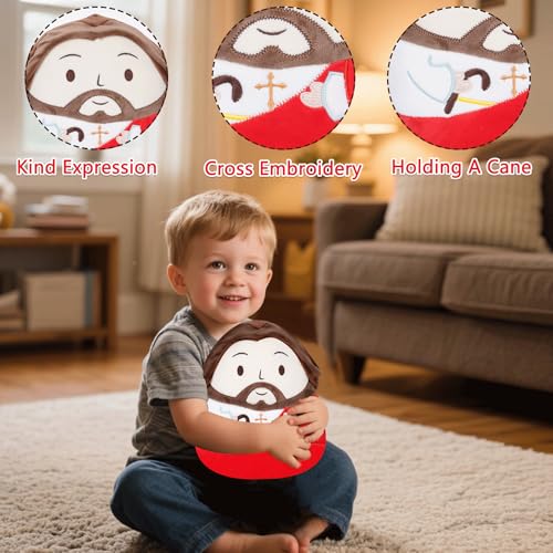 Jesus Plush Pillow Christian Gifts - Jesus Stuffed Animal Perfect Religious with Stunning Embroidery Cross Detail Red 10 Inch - style: Red Jesus Pillow