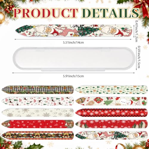 10 Pcs Christmas Glass Nail Files Gifts with Case Xmas Party Favors Bulk - style: Snowy