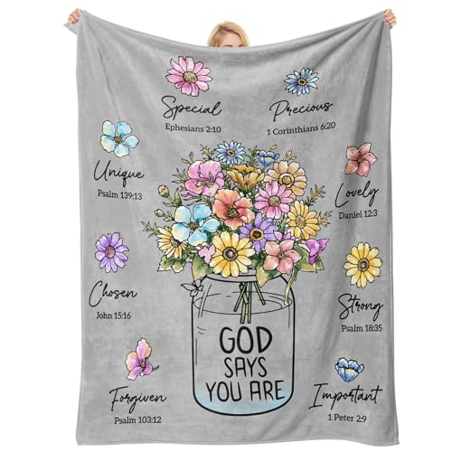 Christian Religious Gifts for Women, Grey Christian Blanket with Flowers - color: Grey, size: 60"x50"