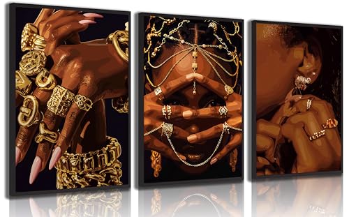 FKRYTYB 3Pcs Fashion Trend African American Wall Art 12x16 in Unframed - color: Black woman, size: 16L"X12W"Poster