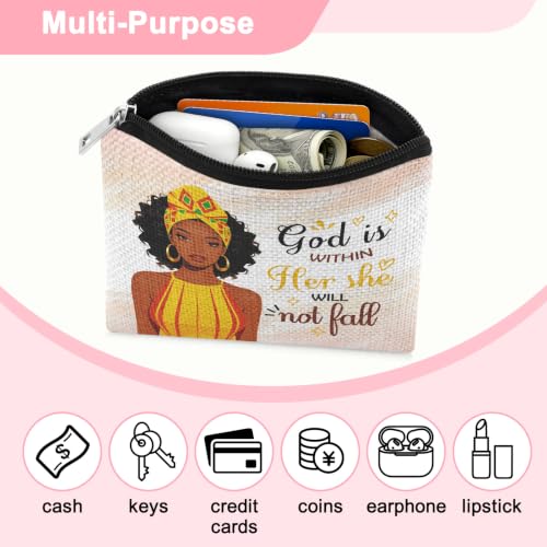 4 Pcs Christian Gifts for African Americans Women 4 Pack Coin Purses Inspirational Gifts for Black Women Bible Verse Coin Pouch for for Black Girls Friend Christmas Birthday Encouragement Wallet