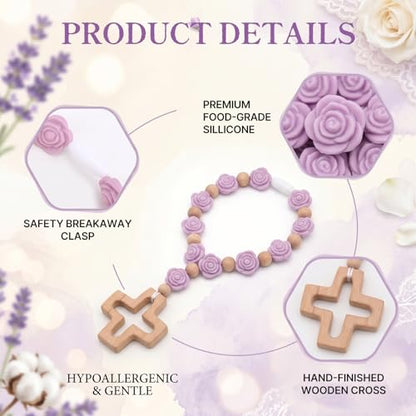 Cross Baptism Silicone Rosary, First Communion Rosary Collection for Christian Gifts, Soft Silicone Baptism Shower Party Decorations, Purple