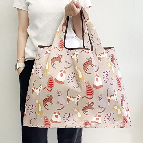 allydrew Large Foldable Tote Nylon Reusable Grocery Bags - color: Set of 2, Neutral Felines, size: Large & Small (Set of 2)