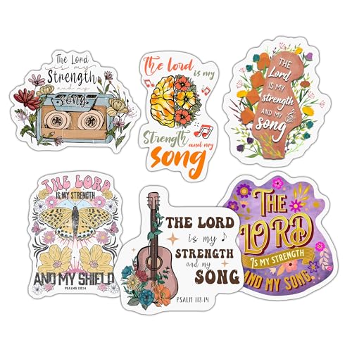 Pack 6 Psalms 118 14 The Lord is My Strength and Song Waterproof Vinyl Bible Verse Decals, 3 Inch Removable Matte for Laptop, Water Bottle, Journal & Planner