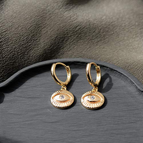 LOYATA Gold Huggie Hoop Earrings for Women Dangle Hoop Drop 14K Gold Plated Dainty Small Minimalist Cubic Zirconia Jewelry Gift… - style: Coin Eye