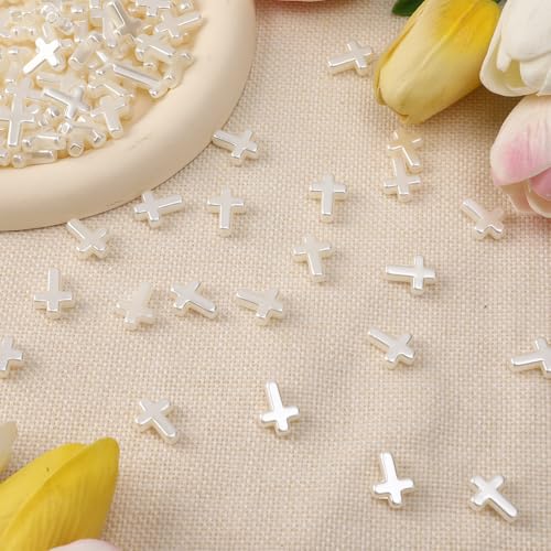 300PCS Cross Beads for Bracelets Making Friendship Bracelet Beads for Crafts Cross Charms for Bracelets Christian Crafts Christian Gifts Religious Gifts for Women (Abs Crosses White)
