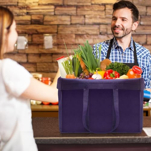Reusable Grocery Shopping Bags 10 Pack Large Foldable Tote Bags Bulk - color: Purple