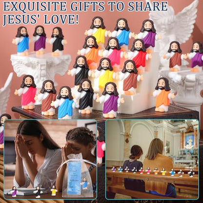 Barydat 100 Sets Mini Jesus Figurines Bulk Easter Gift Little Jesus Figures Tiny Toys Christ Savior Doll with Cards Bags for Religious Party Favors Sunday School Baptism Gift(Bohemian Style) - style: Bohemian Style