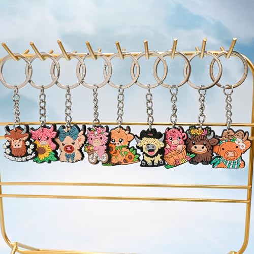 Cute Keychain Bulk,Cute Key Chain for Car Keys Purse Bag Rewards - color: Highland Cow-30