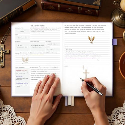 Bible Study Journal & Notebook for Women and Men, 5.8" x 8.3" - color: Purple, size: A5 ( 5.8" x 8.3" )