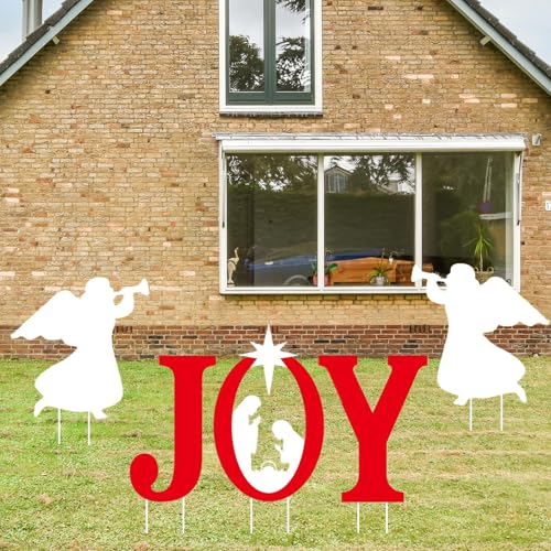 5 Pcs Joy Nativity Scene Decorations, Religious Xmas Yard Sign with Stake, Angels Christmas Decorations for Home Gatherings, Festival Celebrations, Wedding Decor