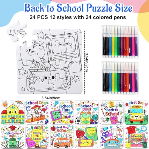 24 Sets Back to School Crafts for Kids Bulk, First Day of School DIY Arts Kits Puzzle Activities Bus Glasses Apple Pencil, Religious Jigsaw for Classroom Gifts, Party Favors, Coloring Games Supplies - color: Back to School Colorful