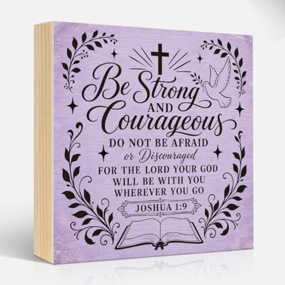Be Strong And Courageous Joshua 1:9 Christian Wooden Box Sign Gifts - color: Purple