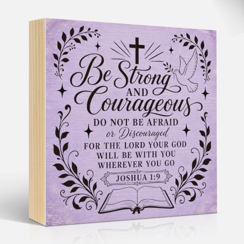 Be Strong And Courageous Joshua 1:9 Christian Wooden Box Sign Gifts - color: Purple
