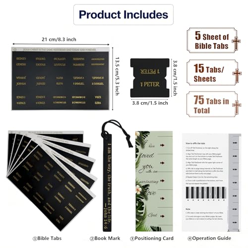 Vorscrin-Laminated Bible Tabs for Women and Men, Gold Foil Lettering Design, Reposition and Large Print Stickers, Bible Study Supplies, 75 Chapters Labels for Easy Navigation(Black) - color: Black