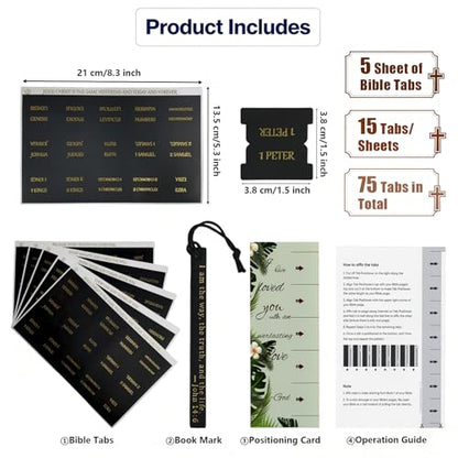 Vorscrin-Laminated Bible Tabs for Women and Men, Gold Foil Lettering Design, Reposition and Large Print Stickers, Bible Study Supplies, 75 Chapters Labels for Easy Navigation(Black) - color: Black