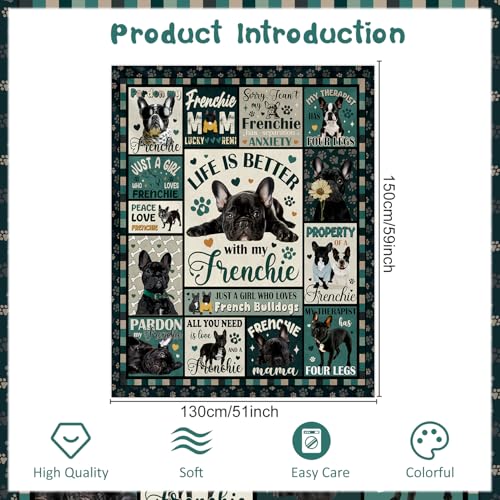 Wxiben French Bulldog Gifts for Women - French Bulldogs Blanket for Dog Lovers/Owners Frenchie Mom Gift Frenchie Birthday Throw Blanket for Home Sofa Couch Bed 60x50in - color: Frenchie