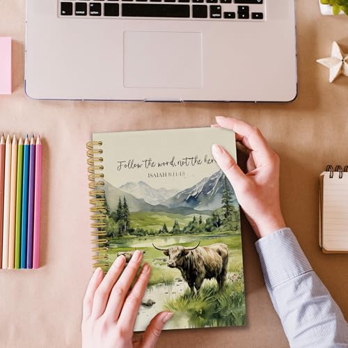 Christian Highland Cow Spiral Notebook, Farmhouse Cow Bible Journaling Notebooks, Rustic Country Mountain Farmhouse Hardcover Journals for Women 160 Pages 5.5x8.3 Inch, Christian Gifts for Women - color: Color22